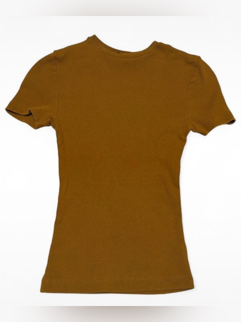 PrettyLittleThing Short Sleeve Ribbed Tee in Mustard Brown